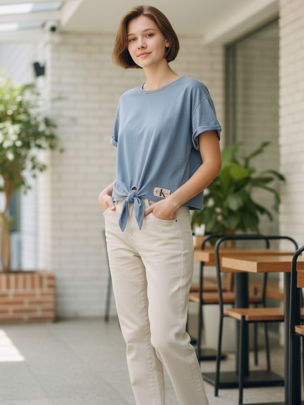 Calvin Klein Dusty Blue Cropped Tee
